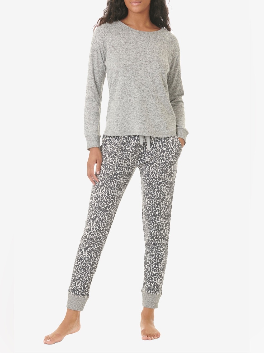 NWT SPLENDID Long Sleeve Pajama Set Gray Leopard